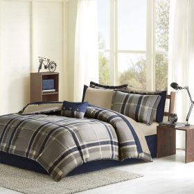 Twin XL Plaid Comforter Set with Bed Sheets
