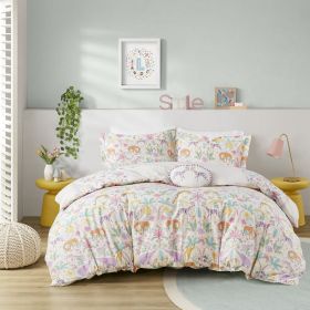 Full/Queen Floral Reversible Cotton Duvet Cover Set with Throw Pillow