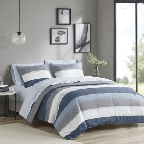 Stripe Comforter Set with Bed Sheets Blue/Grey Cal King