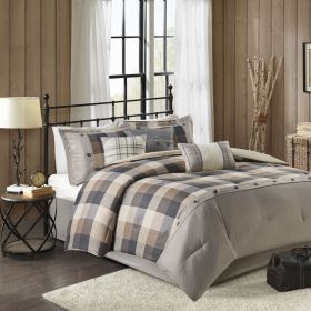 7 Piece Herringbone Comforter Set Neutral Queen