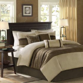 7 PC Pieced Faux Suede Comforter Set Natural Cal King