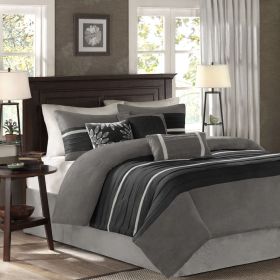 7 PC Pieced Faux Suede Comforter Set Black Full