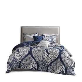 7 Piece Cotton Printed Comforter Set Indigo King