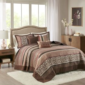 5 Piece Jacquard Quilt Set with Throw Pillows Red King/Cal King