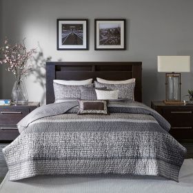 6 Piece Reversible Jacquard Quilt Set with Throw Pillows Grey/Taupe King/Cal King
