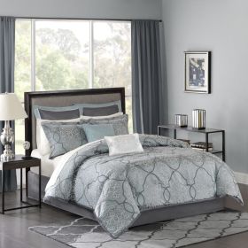 12 Piece Comforter Set with Cotton Bed Sheets Blue Cal King