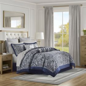 12 Piece Comforter Set with Cotton Bed Sheets Navy Cal King
