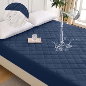 Diamond Grid Ultrasonic Waterproof Mattress Protector, KING (Color: navy blue)