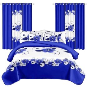 12-Piece Blue Floral Bedroom Set With Duvet Cover, Fitted Sheet, Pillowcases & Curtains, Microfiber (Option: QUEEN)